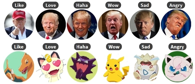 Utiliza Pokémon o Donald Trump para Facebook Reactions