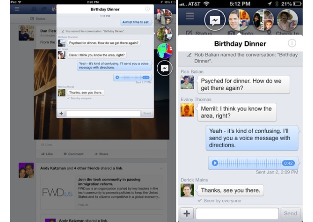 Facebook brings Home's 'chat heads' to iPhone, iPad