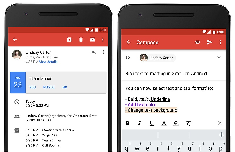 Gmail for Android Gets Rich Text Formatting, and Instant RSVP Feature