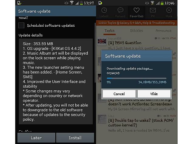 S4 GTI9500 has started receiving the Android 4.4.2 KitKat update 