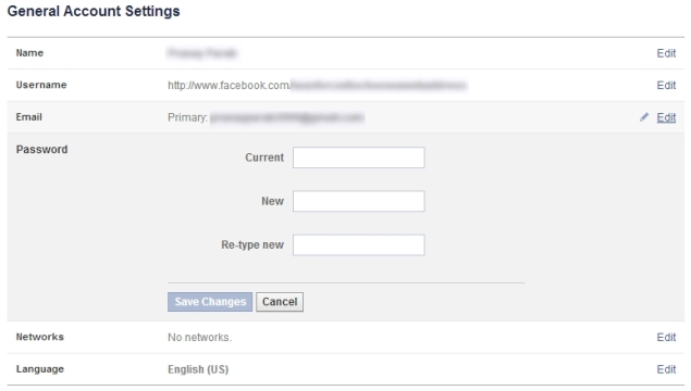 Change the username and password (password) at facebook.com?