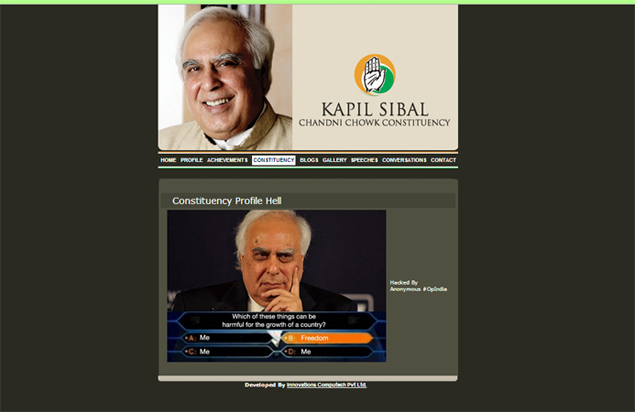 Kapil Sibal's official website hacked by Anonymous