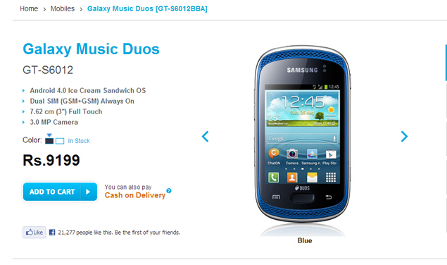 Samsung Galaxy Music Duos now available for Rs. 9,199