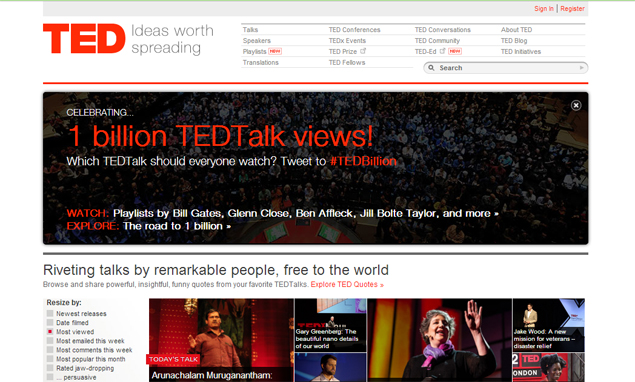 Online TEDTalks hit billion-view milestone