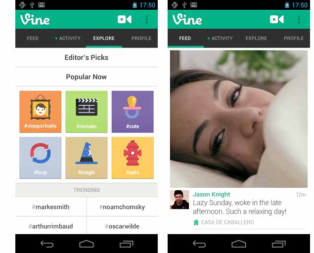 Vine app for Android updated with frontfacing camera support