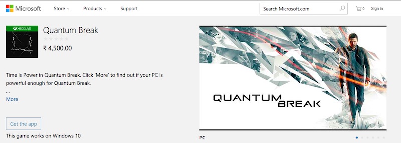 quantum break pc windows store