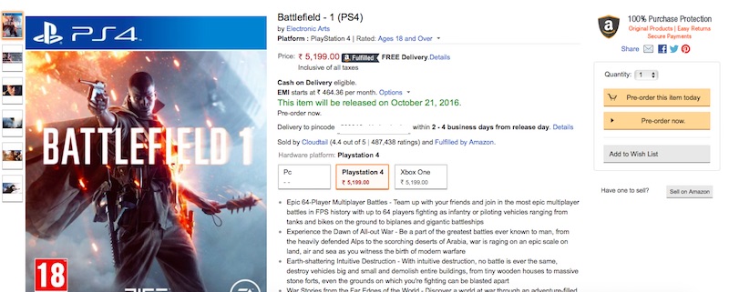 battlefield 1 ps4 price