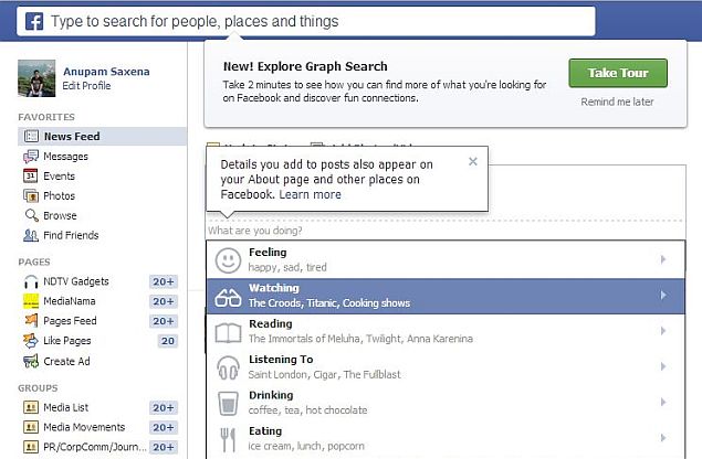 Facebook's how you're feeling and what you're doing status update options rolling out to Indian users
