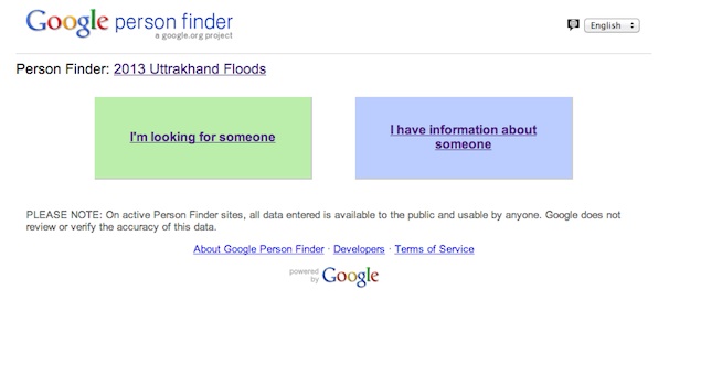 Google launches Person Finder to help people affected by Uttarakhand floods