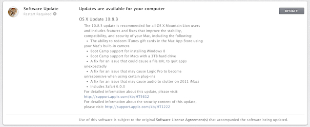 OS X Mountain Lion v10.8.3 update released