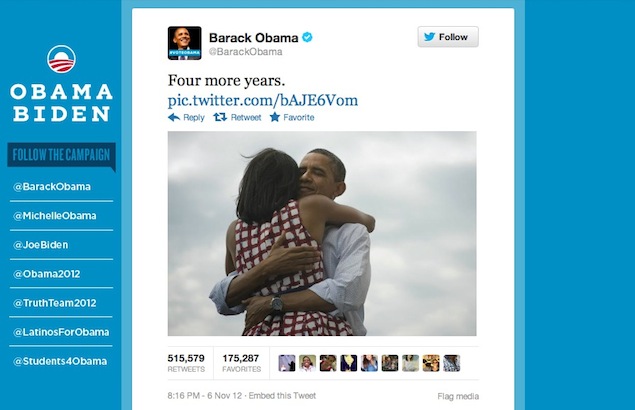 Obama's 'Four more years' becomes most popular tweet ever