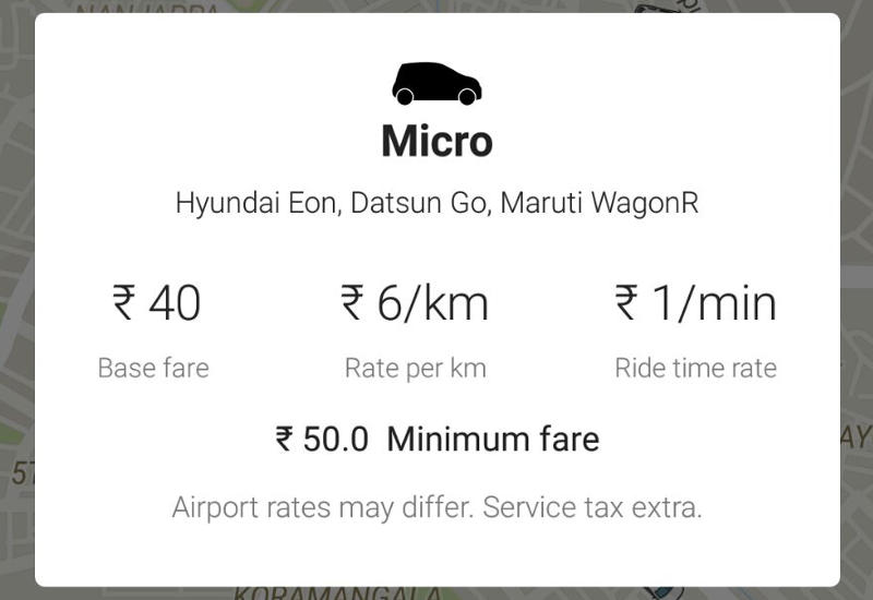 Uber Ahmedabad Fare Chart