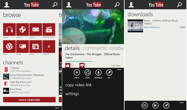 Windows Phone 8 gets a full-fledged YouTube app with ability to download videos