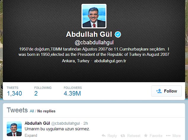 Turkish president denounces government ban on Twitter