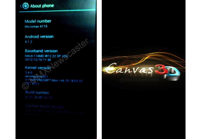 Micromax A115 Canvas 3D purported pics appear online