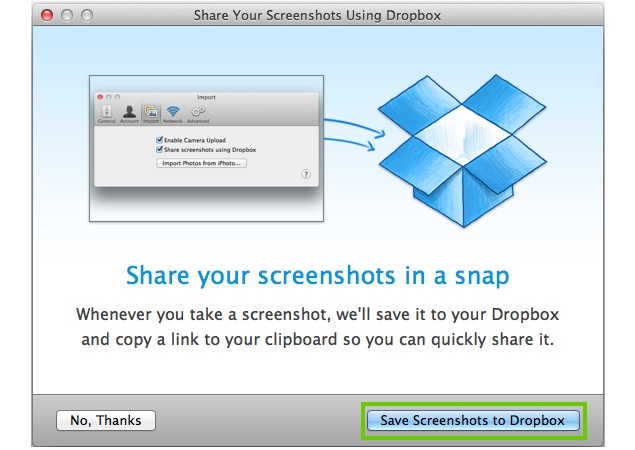 Dropbox updates desktop apps to save screenshots automatically, import iPhoto pictures