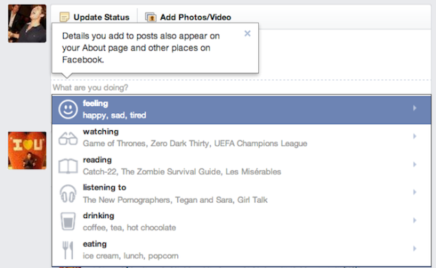 Facebook wants to know how you're feeling and what you're doing