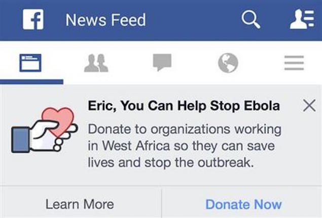 Facebook Launches Ebola Charity Donation Button