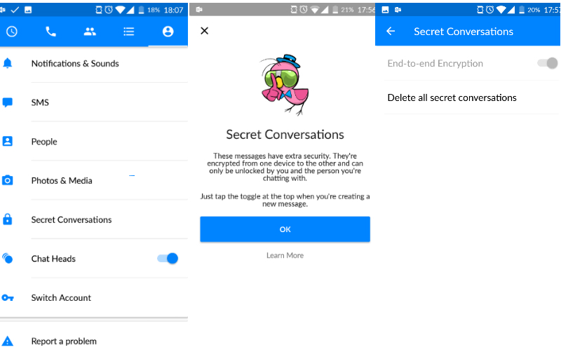 go to secret conversation messenger