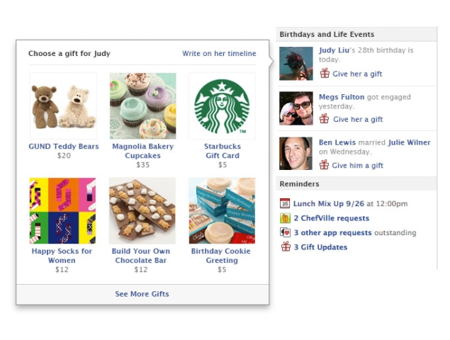 Facebook launches service to send real-life gifts