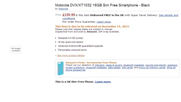 Moto G price revealed as Amazon UK listing goes live before being pulled 