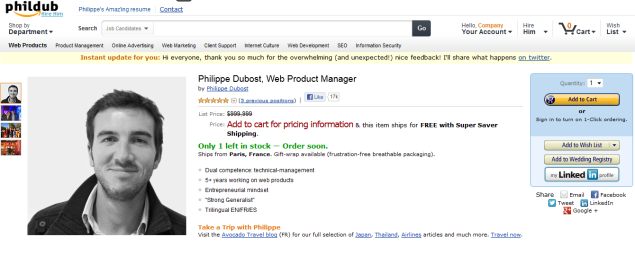 Resume draws inspiration from Amazon.com, goes viral