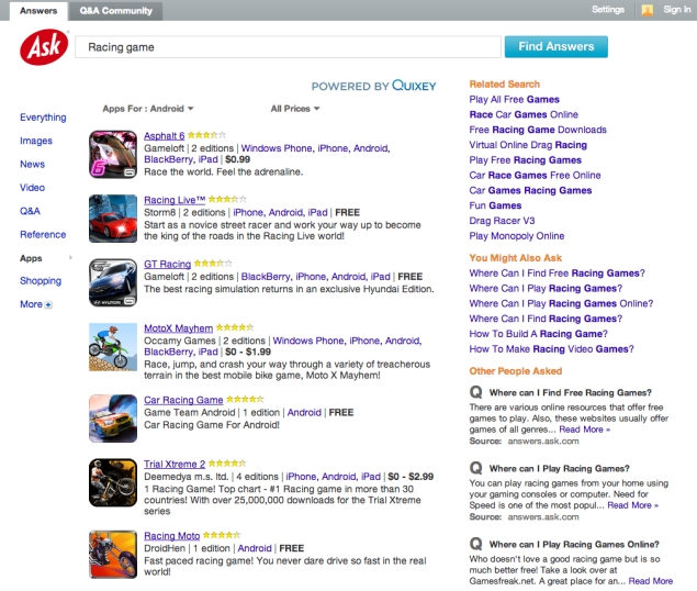Ask.com adds mobile apps to its search results