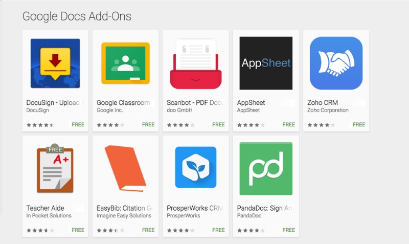 Google Docs and Sheets for Android Get Add-ons Support