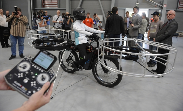 Is it a bird? Is it a plane? It's a battery-powered flying bicycle