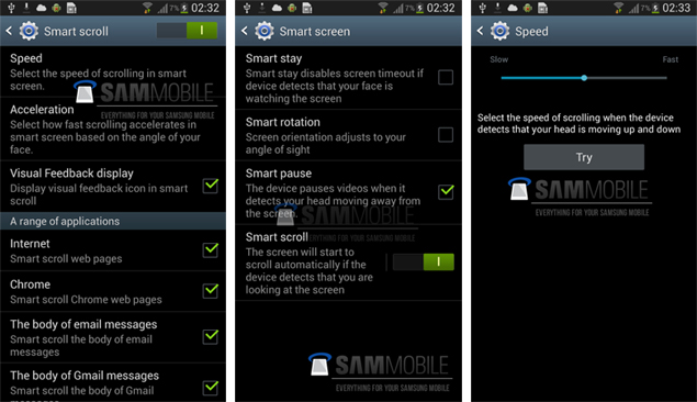 galaxy s2 smart scroll