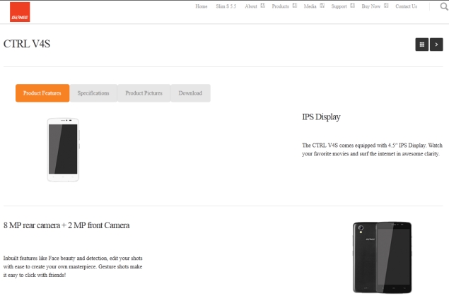 Gionee CTRL V4S with Android 4.4 KitKat Listed on Company Site