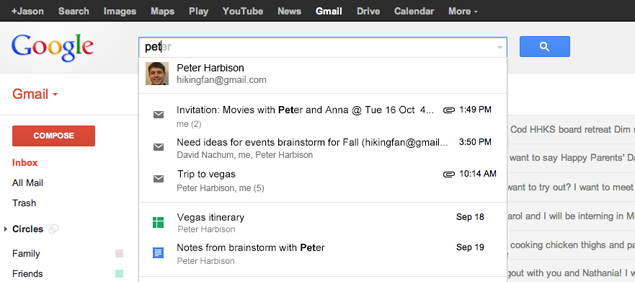 Google experiments with Drive and Calendar search results in Gmail