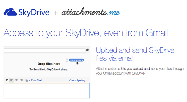 Save Gmail files to Microsoft SkyDrive with Attachments.me