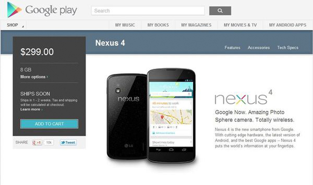 Nexus 4 comes back to Google Play, white variant spotted online