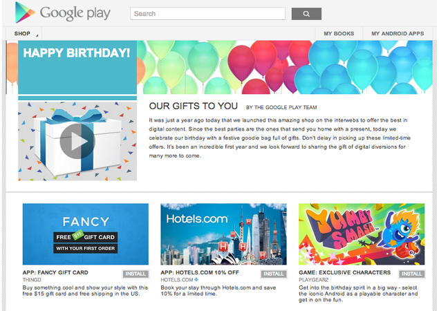 Google Play celebrates first birthday with deals and discounts