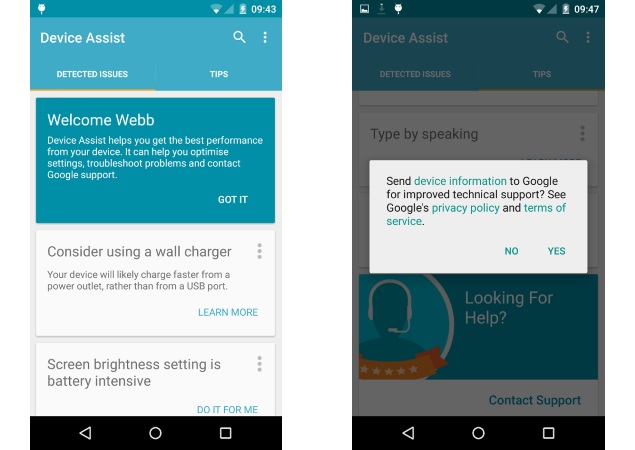 Google Launches Device Assist for Nexus, Android One, and GPE Devices