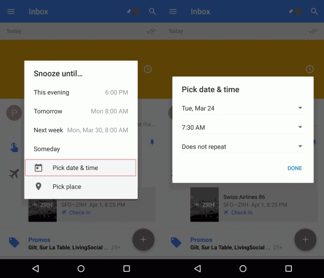 Inbox by Gmail Gets Custom Snooze Options, Quick Access to Contacts