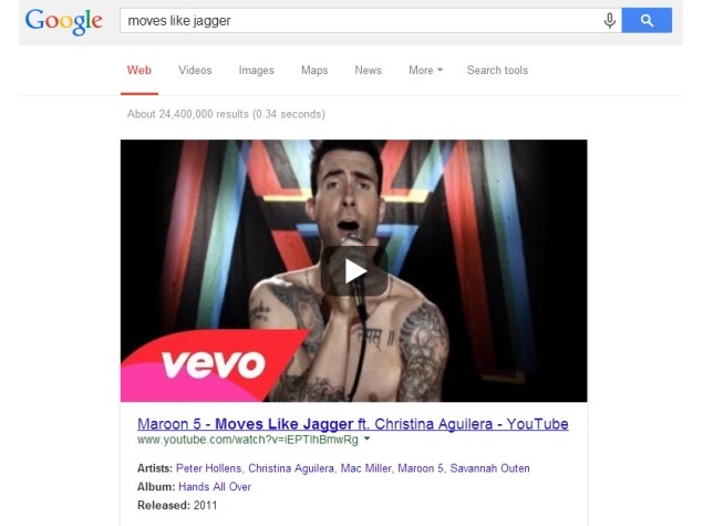 Google Search updated to highlight top music video for a song query