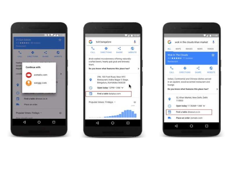 Google Now Lets You Order Food, Book a Table From Search in India