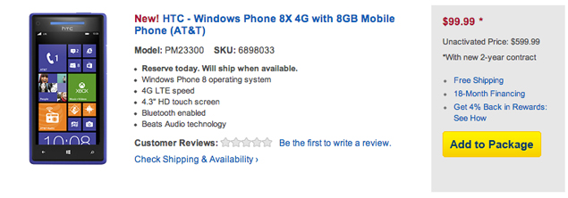 Nokia Lumia 920, HTC 8X US prices revealed