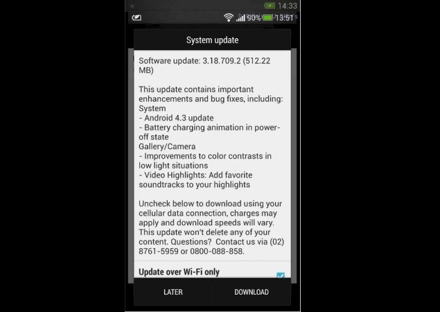 HTC One Android 4.3 update reportedly begins rolling out