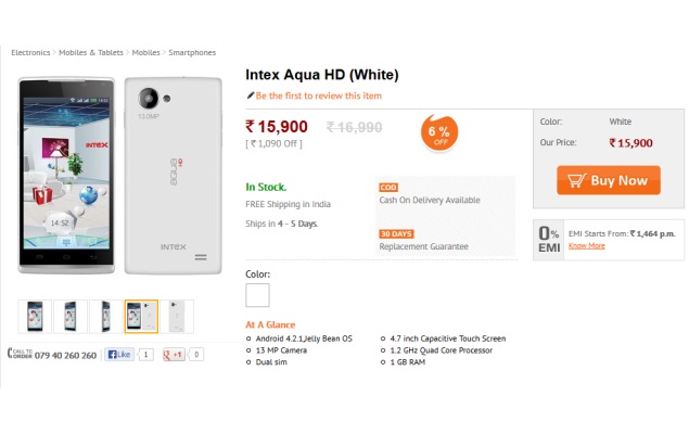 Intex Aqua HD with Android 4.2 up for pre-orders for Rs. 15,900