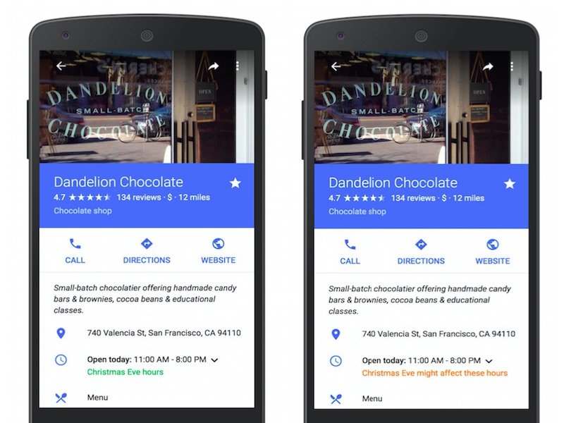 Google Now Shows 'Holiday Hours' for Businesses in Maps and Search
