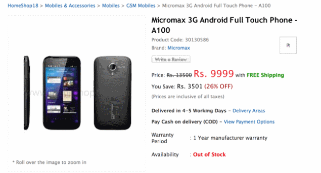 Micromax to launch 5-inch A100 for Rs. 9,999