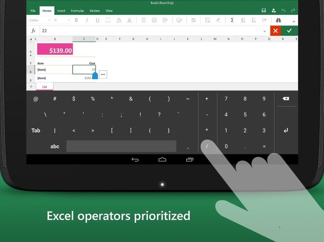 Microsoft Launches 'Keyboard for Excel' App for Android Tablets