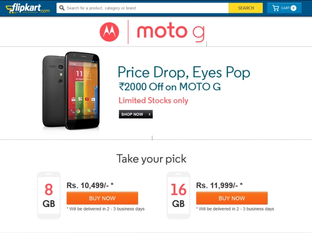 Moto G Prices Slashed Rs. 2,000 by Flipkart for a Limited Time