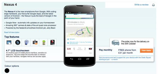 LG Nexus 4 specs official, available for UK pre-orders with Oct 30 release