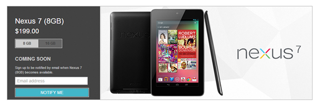 Google Nexus 7 8GB version out of stock on Google Play Store