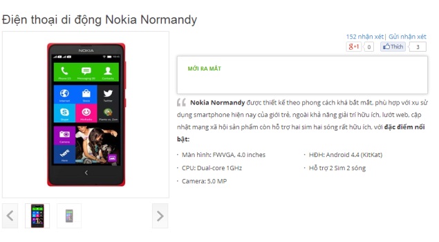 Nokia Normandy with Android 4.4 KitKat listed at Vietnamese online retailer