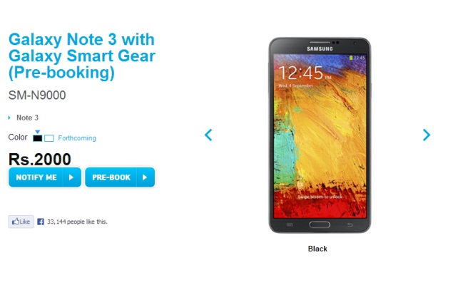 Samsung Galaxy Note 3 and Galaxy Gear smartwatch up for India pre-orders